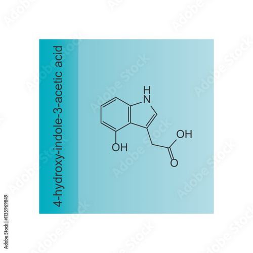 4-hydroxy-indole-3-acetic acid skeletal structure diagram.psychedelic compound molecule scientific illustration.