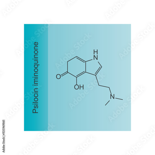 Psilocin iminoquinone skeletal structure diagram.psychedelic compound molecule scientific illustration.