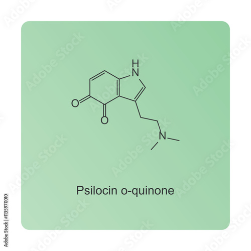 Psilocin o-quinone skeletal structure diagram.psychedelic compound molecule scientific illustration.