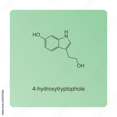 4-hydroxytryptophole skeletal structure diagram.psychedelic compound molecule scientific illustration.