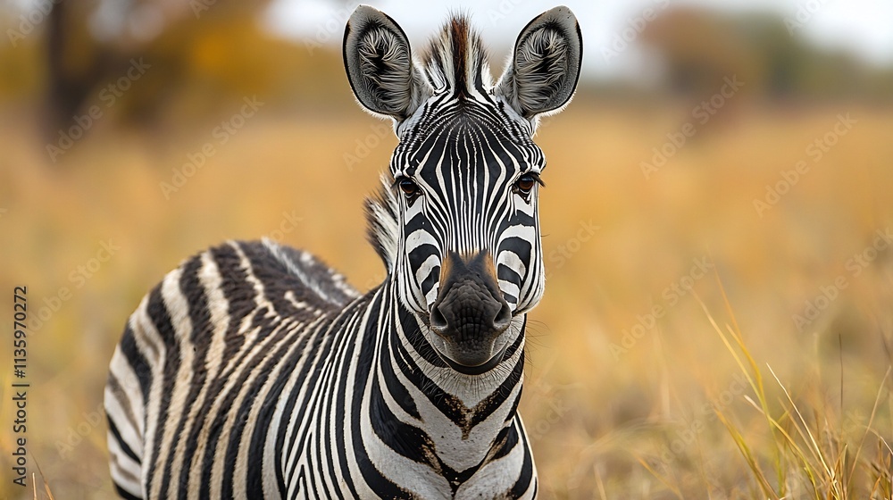 Naklejka premium Striking Black and White Zebra Stripes in Close Up Wildlife Portrait