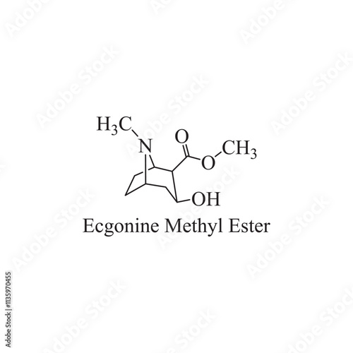 Ecgonine Methyl Ester skeletal structure diagram.stimulant compound molecule scientific illustration.