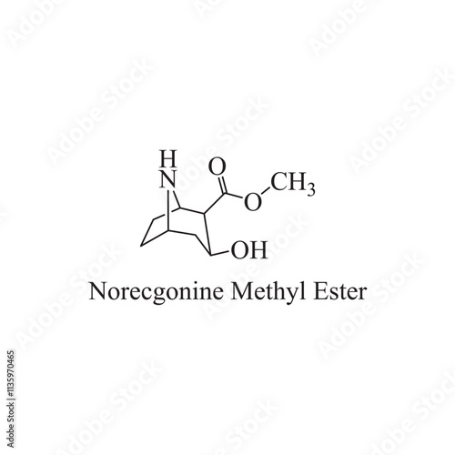Norecgonine Methyl Ester skeletal structure diagram.stimulant compound molecule scientific illustration.