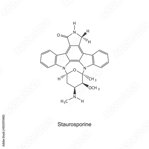 Staurosporine skeletal structure diagram.Plant alkaloid compound molecule scientific illustration. photo