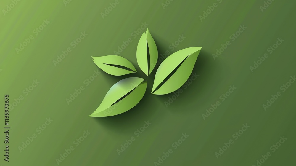 Three green leaves on a green background. Three green leaves on a green background.