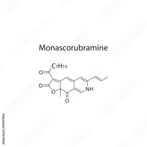Monascorubramine skeletal structure diagram.pigment compound molecule scientific illustration.