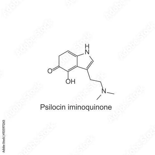Psilocin iminoquinone skeletal structure diagram.psychedelic compound molecule scientific illustration.