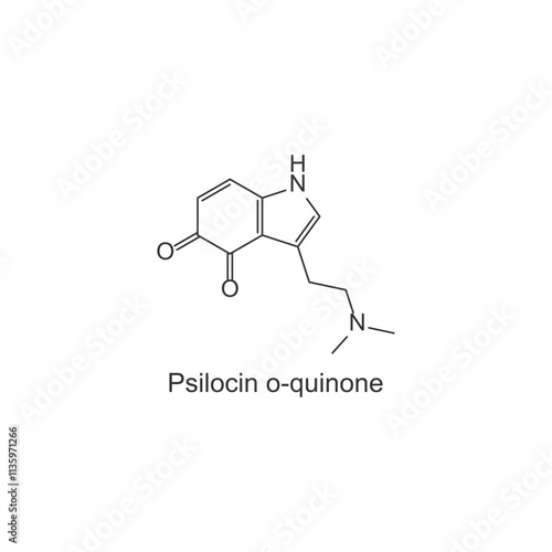 Psilocin o-quinone skeletal structure diagram.psychedelic compound molecule scientific illustration.