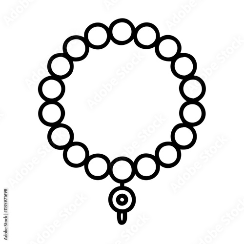mantra beads mala - simple black line art icon of mantra beads mala, for yoga daycelebrations. yoga vector art.