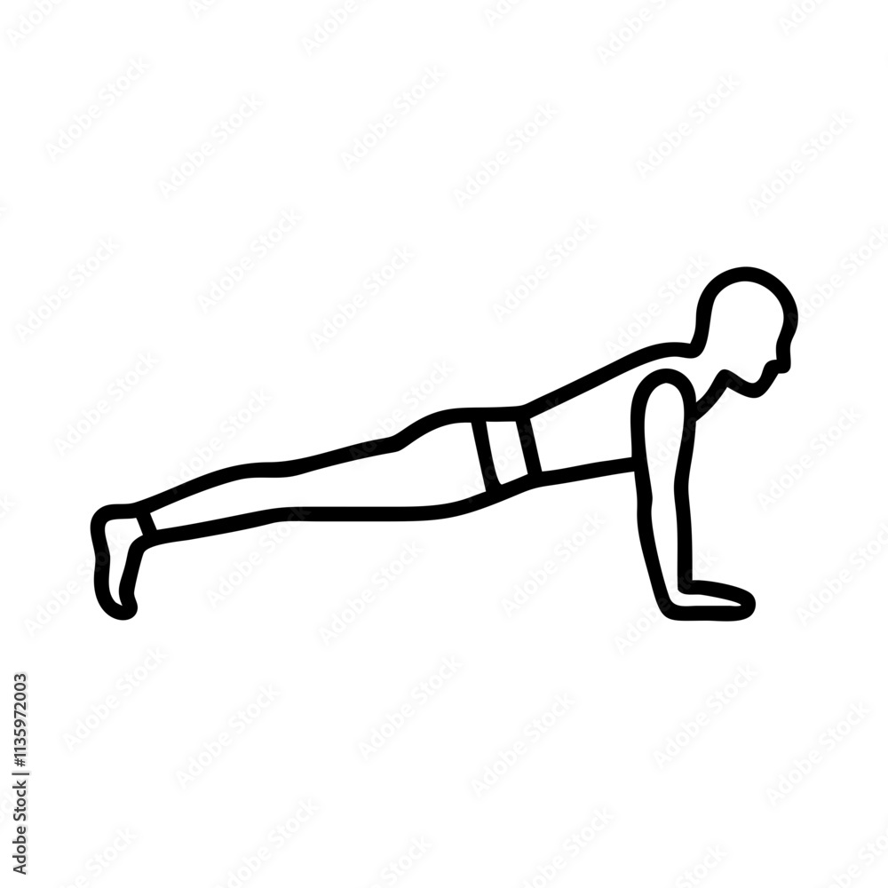 plank pose - simple black line art icon of plank pose, for yoga daycelebrations. yoga vector art. plank pose - simple black line art icon of plank pose, for yoga daycelebrations. yoga vector art.