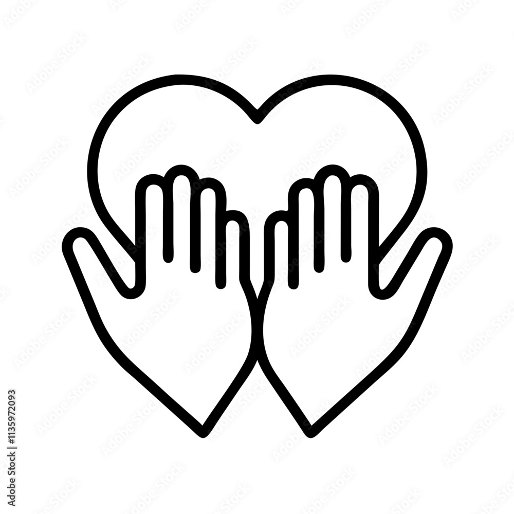 Obraz premium prayer hands in front of heart . - simple black line art icon of prayer hands in front of heart ., for yoga daycelebrations. yoga vector art.