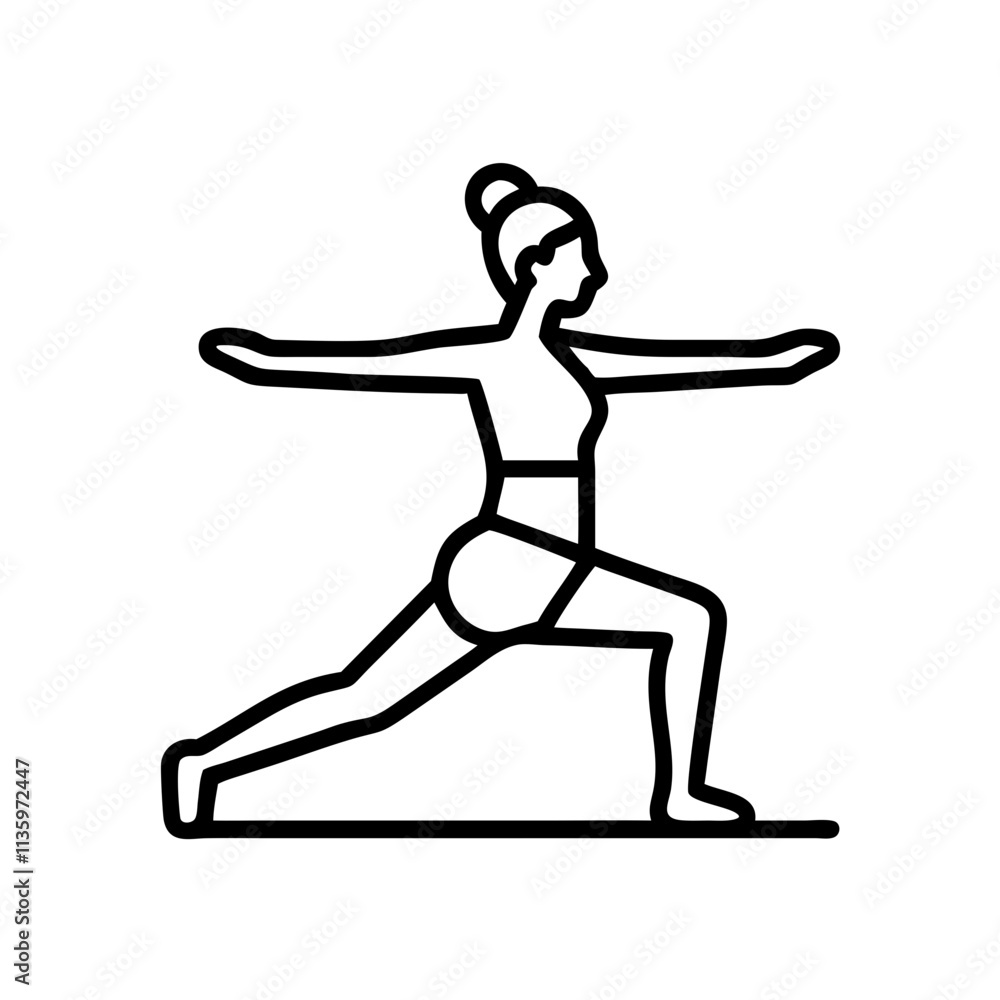 warrior ii pose . - simple black line art icon of warrior ii pose ., for yoga daycelebrations. yoga vector art. warrior ii pose . - simple black line art icon of warrior ii pose ., for yoga daycelebrations. yoga vector art.