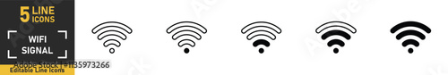 Wifi Signal line icon set. Set of 5 outline icons related to wifi, signal, hotspot, network, internet and more. Vector illustration.