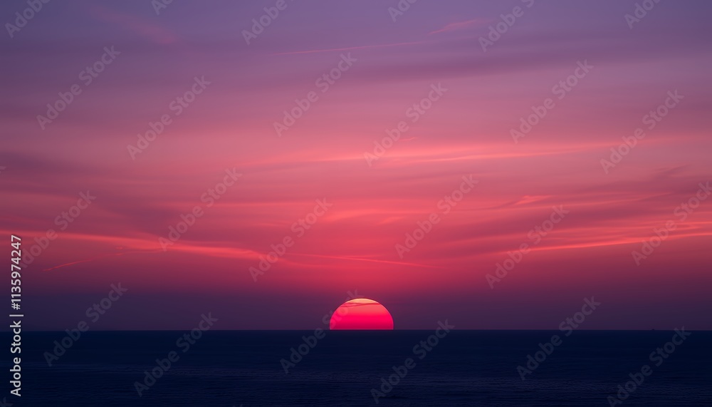 A breathtaking sunset over a calm ocean. The sky is painted with vibrant pink and purple hues as the sun dips below the horizon. A breathtaking sunset over a calm ocean. The sky is painted with vibrant pink and purple hues as the sun dips below the horizon.