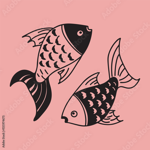 Big sea Fish Silhouette vector isolated with white background
