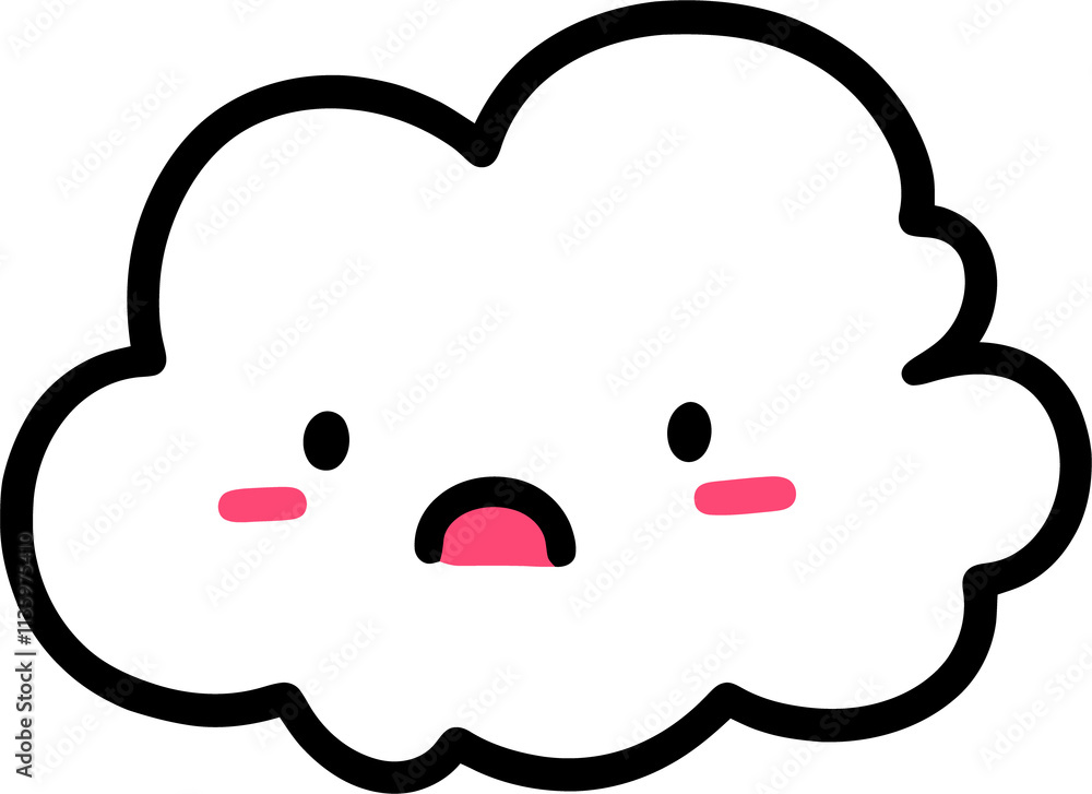 Cute Kawaii Cloud Illustration with Surprised Expression and Pink Cheeks Cute Kawaii Cloud Illustration with Surprised Expression and Pink Cheeks