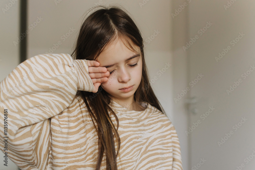 Photo of Expression of lonely female teenager at home. Pensive teen. A pretty teenage girl covers her face with her hands. Depression, teen depression, pain, suffering, mental health Photo of Expression of lonely female teenager at home. Pensive teen. A pretty teenage girl covers her face with her hands. Depression, teen depression, pain, suffering, mental health