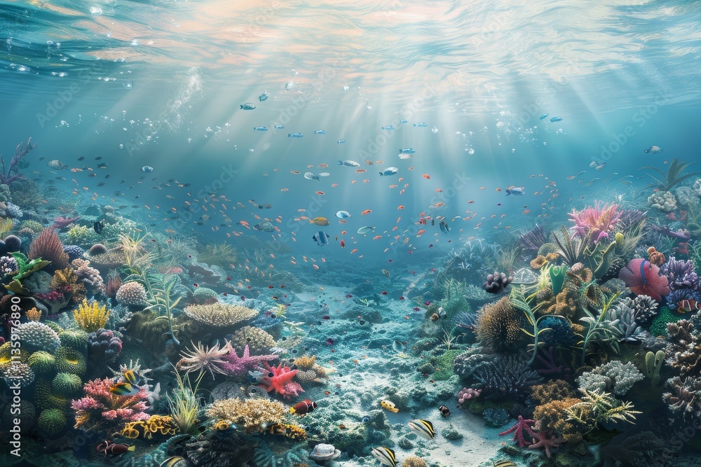 A vibrant underwater scene showcasing a diverse ecosystem teeming with colorful fish and corals, A diverse ecosystem of plants and animals coexisting within the fragile ecosystem of the coral reef A vibrant underwater scene showcasing a diverse ecosystem teeming with colorful fish and corals, A diverse ecosystem of plants and animals coexisting within the fragile ecosystem of the coral reef