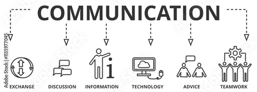 Banner communication concept. Icons and keywords