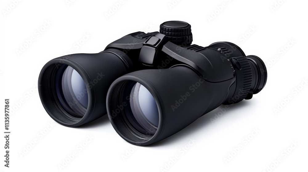 Black Binoculars: High-quality close-up product shot of sleek, black binoculars, ideal for birdwatching, travel, or outdoor adventures. Focus on detail and clarity. Black Binoculars: High-quality close-up product shot of sleek, black binoculars, ideal for birdwatching, travel, or outdoor adventures. Focus on detail and clarity.
