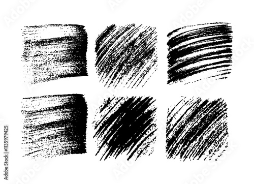 Vector collection of black paint hand made creative brush stroke set. Vector illustration on a transparent background.