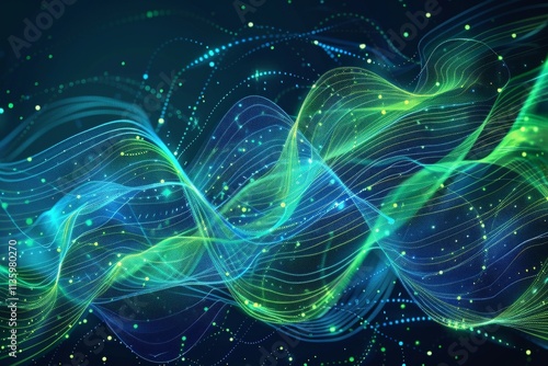 Wallpaper Mural Abstract Blue and Green Wavy Lines with Glowing Dots Torontodigital.ca