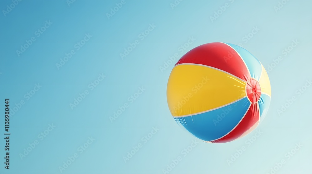 Fototapeta premium Colorful beach ball against a clear blue sky.