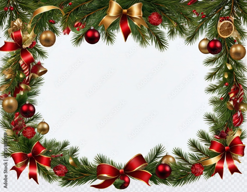 Festive holiday decoration featuring pine branches, ornaments, and ribbons in vibrant shades of red and gold for seasonal cheer Festive holiday decoration featuring pine branches, ornaments, and ribbons in vibrant shades of red and gold for seasonal cheer