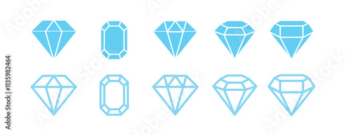 Diamond icon set vector isolated on white background. Gemstone diamond collections. Gemstone symbol set.