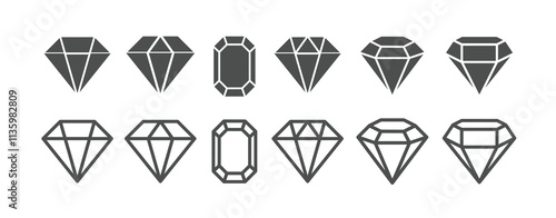 diamonds icon set. Gemstone diamond collection icon. precious crystal stones. Diamond icons flat styles editable stock for mobile and web designs. Rich symbols collection isolated on white background.