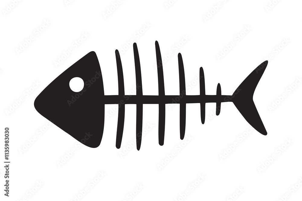 Fish skeleton bones silhouette doodle hand drawn icon. Outline drawing fish skeleton bones line clipart symbol Fish skeleton bones silhouette doodle hand drawn icon. Outline drawing fish skeleton bones line clipart symbol