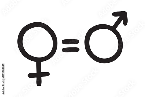  woman equality doodle hand drawn icon. Outline drawing feminist woman rights line clipart symbol