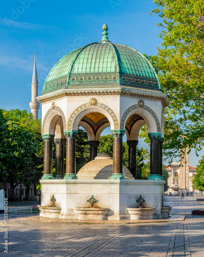 Photography German fountain on Sultanahmet square in Istanbul, Turkey