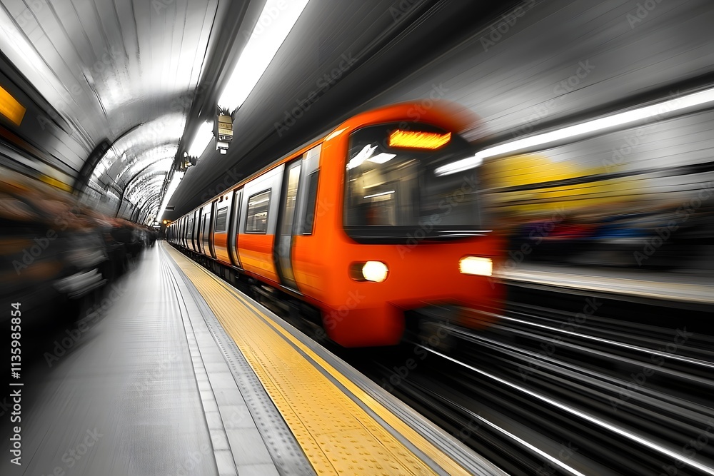 Subway train arriving at underground station Subway train arriving at underground station