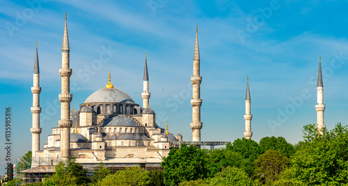 Canvas Print Blue or Sultan Ahmed mosque in center of Istanbul, Turkey
