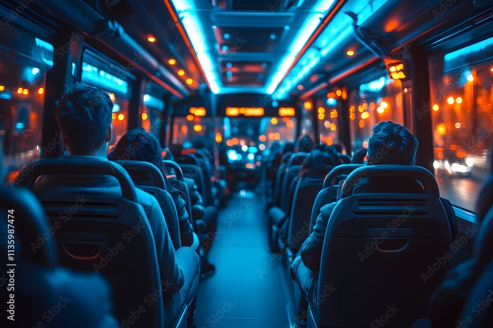 Fototapeta premium Bus interior with seated passengers