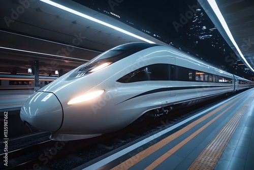 High-speed train passing by at night