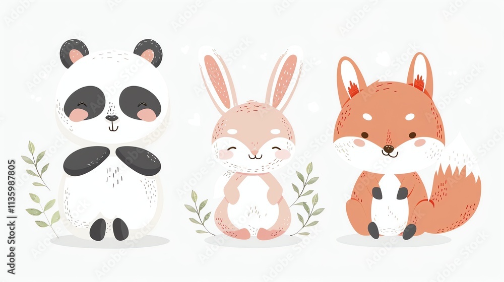 A cartoon panda, bear, and bunny sitting together. A cartoon panda, bear, and bunny sitting together.