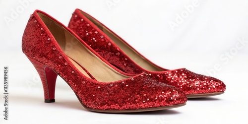 Sparkling Red Glitter High Heels for Women Isolated on White Background