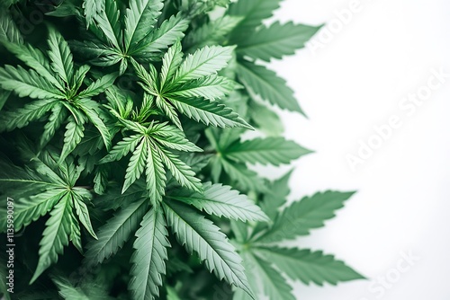 Cannabis Plant Leaves White Background Copy Space