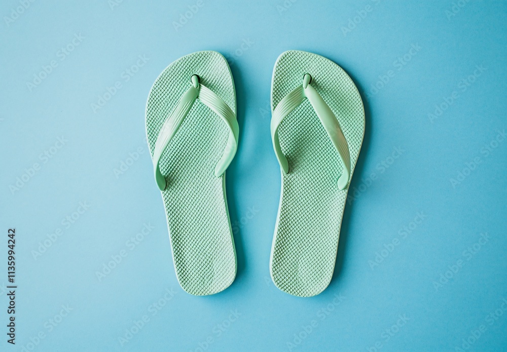 Mint Green Flip Flops Summer Beach Sandals Flat Lay Mint Green Flip Flops Summer Beach Sandals Flat Lay