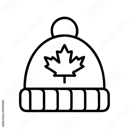 canadian toque winter hat icon, canada day line art, canada icon - simple black line art icon of canadian toque winter hat, symbolizing canada day celebrations. canadian vector art.