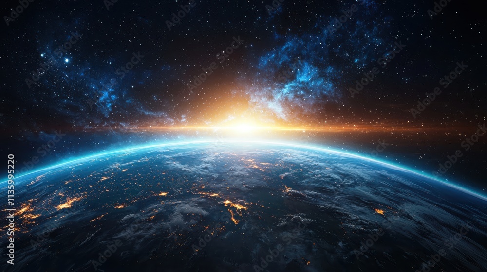 Dramatic view of earth surrounded by swirling auroras space photography atmosphere outer space natural beauty Dramatic view of earth surrounded by swirling auroras space photography atmosphere outer space natural beauty