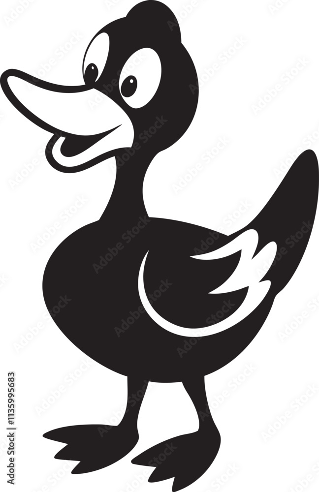 Fototapeta premium vibrant vector illustration of a lively cartoon duck, standing on one leg with an animated expression 