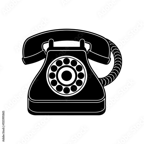 retro telephone silhouette, black and white silhouette, vector and illustration