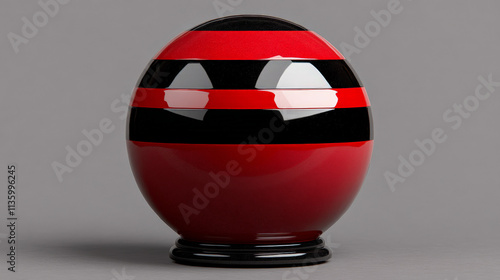 Red and Black Striped Easter Egg: A glossy red Easter egg with black stripes and a black stand, a festive and symbolic image for spring, holidays, and celebrations.  