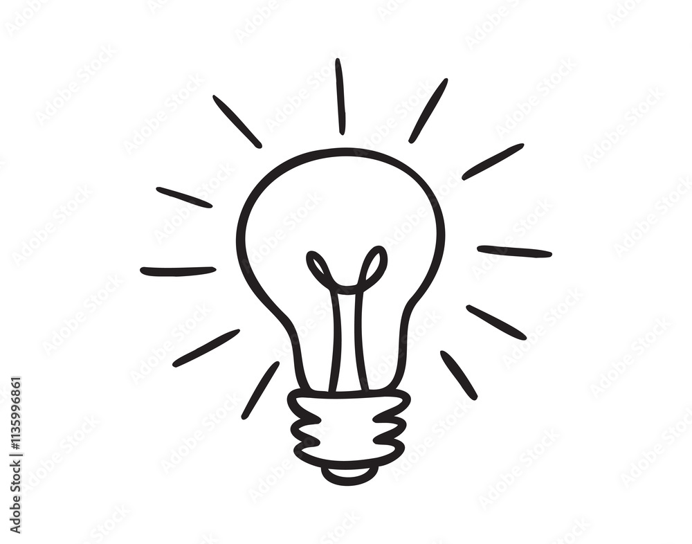 shining light bulb doodle hand drawn icon. Outline drawing shining light bulb line clipart symbol shining light bulb doodle hand drawn icon. Outline drawing shining light bulb line clipart symbol