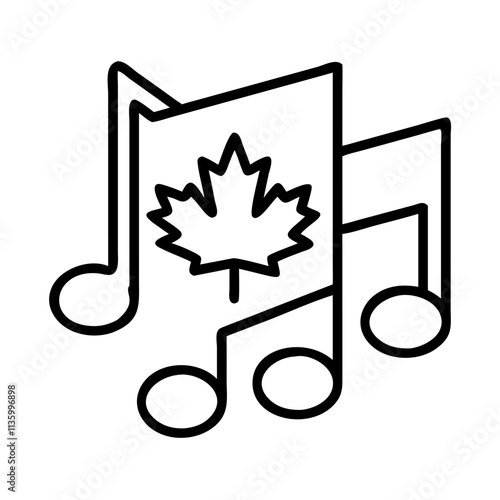 canadian anthem music notes icon, canada day line art, canada icon - simple black line art icon of canadian anthem music notes, symbolizing canada day celebrations. canadian vector art.