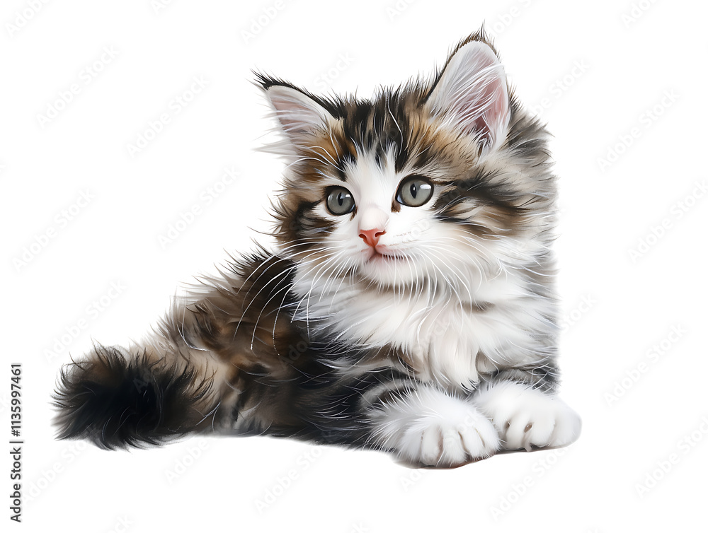 Obraz premium Playful kitten posing studio setting pet photography white background cute concept