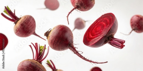 Floating Beets Isolated on White Background
